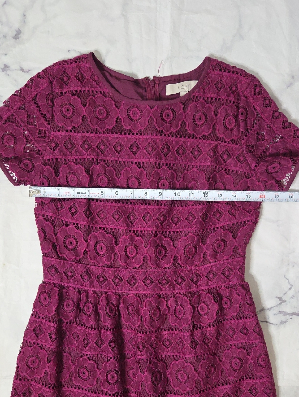 Loft Maroon Floral Lace Short-Sleeve Sheath Dress - Picture 4 of 8